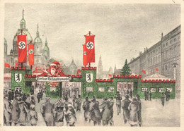 DR 3.Reich Farbige Sonderkarte Berliner Weihnachtsmarkt + Kerzstück MI.634 SSt. Berlin 13.12.36 - Cartas