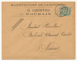 FRANCE - Env. En-tête "Manufacture De Caoutchouc G.COUSTOU - ROUBAIX" Affr 5c Blanc - 1902 - 1900 – 1949