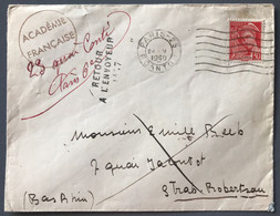 France N°412 Sur Enveloppe ACADEMIE FRANCAISE - De Paris 24.5.1940 Pour Strasbourg - (B3798) - 1921-1960: Modern Tijdperk