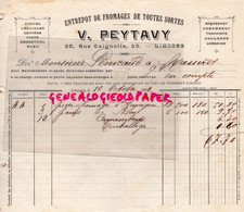 87- LIMOGES- FACTURE V. PEYTAVY- FROMAGES-ROQUEFORT-CAMEMBERT-20 RUE CAIGNOLLE- 1902 - Alimentos