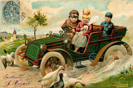 Illustrateur * Chauffeur Automobile Voiture Ancienne * * Animaux * Cpa Gaufrée Embossed - 1900-1949