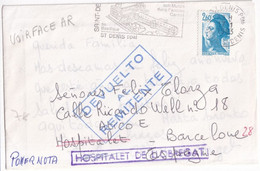 1983 - LIBERTE De GANDON Sur ENVELOPPE Avec CARTE De ST DENIS => HOSPITALET (ESPAGNE) => DEVUELTO AL REMITENTE (RETOUR) - Storia Postale