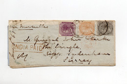 !!! INDE ANGLAISE, LETTRE DE FYZABAD DE 1865 POUR LE SURREY, AVEC TEXTE, AFFRANCH TRICOLORE. ARCHIVE CLARKE - 1858-79 Kolonie Van De Kroon