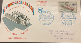 P) 1959 FRANCE, FDC, 10TH ANNIVERSARY OTAN STAMP, PEACE STRENGTH LIBERTY, XF - Otros & Sin Clasificación