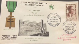 P) 1957 FRANCE, FDC, LIBERATION MEDAL, MONUMENT MEMORY, HEROES RESISTANCE JEAN MOULIN STAMP, XF - Otros & Sin Clasificación