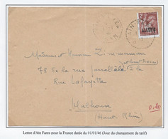 Algérie Tarifs Postaux - Lettre - Covers & Documents