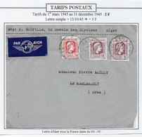 Algérie Tarifs Postaux - Lettre - Covers & Documents