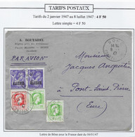 Algérie Tarifs Postaux - Lettre - Lettres & Documents