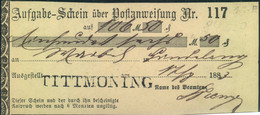 1883, Aufgabeschein über Eine Postanweisung Von TITTMONING - Briefe U. Dokumente