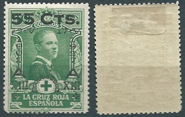 SPANIEN ESPAGNE SPAIN ESPAÑA 1927 RED CROSS CORONATION 10 CTS SURCHARGE 55 GREEN MNHED 378 YT 318 MI 341 SG 435 SC B37 - Nuevos