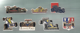 PINS PIN'S  AUTO 615 F1 FORMULE 1 EGF RENAULT WILLIAMS TF1 DIAL BOUVET CANON  LOT 7 PINS DONT 1 AB ARTHUS - F1