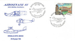ITALIA 1993 AEROSENAFIL SENIGALLIA MOSTRA AEROFILATELIA  ANNULLO E BUSTA SPECIALI - Airplanes