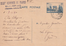 Yvert 403 CP2 Entête Eglise Réformée De France NIEUL Sur Mer Charente Inférieure 1940 à Le Vigan Gard (  Cachet Daguin ) - Standard Postcards & Stamped On Demand (before 1995)