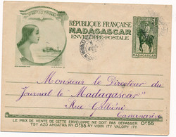 LETTRE TSF ENTIER POSTAL MANJAKANDRIANA MADAGASCAR POUR TANANARIVE - Briefe U. Dokumente