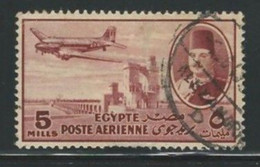 EGYPT AIRMAIL STAMP POSTAGE 1947 KING FAROUK Air Mail MH STAMPS 5 Mills AIRPLANE DC-3 OVER DELTA DAM - Gebruikt