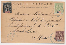 CARTE MADAGASCAR CACHET NUMERO 2, TIMBRES 1,4,5C POUR BAR LE DUC MEUSE - Briefe U. Dokumente