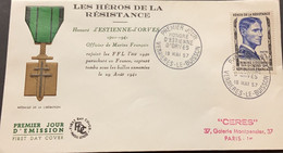 P) 1957 FRANCE, FDC, LIBERATION MEDAL, HEROES RESISTANCE D'ORVES STAMP, FIRST MARTYR FREE FRANCE, XF - Autres & Non Classés