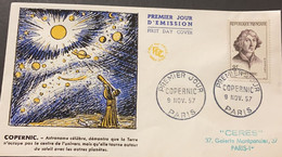 P) 1957 FRANCE, FDC, FM COPERNIC STAMP, ASTRONOMER, THEORY SOLAR SYSTEM, XF - Andere & Zonder Classificatie