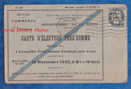 CPA - PARIS 10e - Carte D' électeur PRUD' HOMME - élection 13 Novembre 1932 - Ecole Rue Du Metz - Préfet Edouard Renard - District 10