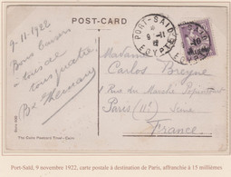 PORT SAID - CARTE POSTALE POUR PARIS AU TARIF TB - Brieven En Documenten