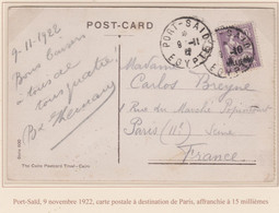 PORT SAID - CARTE POSTALE POUR PARIS AU TARIF TB - Lettres & Documents