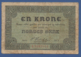 NORWAY - P.13a(2) – 1 Krone 1917 Circulated, Serie B.9597544 - Noorwegen