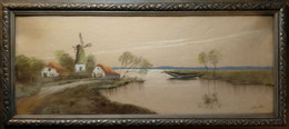 Dessin Au Pastel, Paysage Hollandais, Santen/ Pastel Drawing, Dutch Landscape, Santen - Pastels