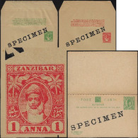 Zanzibar 1900. 2 Bandes-journal Et Carte Réponse Spécimen. Sultan Hamoud Ibn Mohammed, Kâfir Qui Brogea L'esclavage - Zanzibar (...-1963)