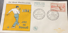 P) 1958 FRANCE, FDC, FRENCH TRADITIONAL GAMES STAMP, BALL GAME, XF - Autres & Non Classés