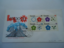 CANADA  FDC   EXPO 70 JAPAN BLOCK OF 4   FLOWERS - Andere & Zonder Classificatie