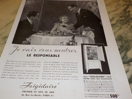 ANCIENNE PUBLICITE LE RESPONSABLE FRIGIDAIRE 1933 - Otros Aparatos