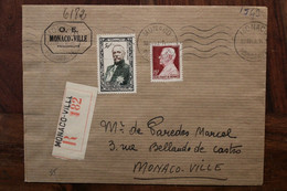 1949 Principauté De Monaco Monte Carlo Poste Aerienne Cover Reco Registered Recommandé - Brieven En Documenten
