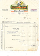 Facture Ancienne 1940 Avec Taxe D'Armement - Etablissements Refouvelet à Riom: Apéritif Une Auvergne, Gentiane Naturelle - 1900 – 1949