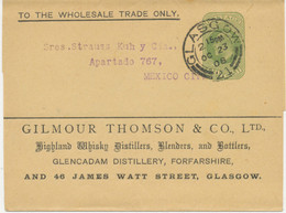 GB „GLASGOW / 21“ SCOTTISH DOUBLE CIRCLES (DOUBLE ARC TYPES 28mm) Superb EVII ½d ADVERTISING Wrapper To MEXICO - Covers & Documents