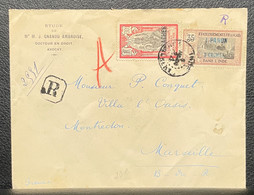 LETTRE RECOMMANDEE DE PONDICHERY INDE 1924 => FRANCE COVER - Lettres & Documents