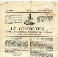 Châtellerault RARE Journal Le Colporteur Année N°1 101CP08 - 1800 - 1849