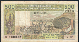 W.A.S. SENEGAL  P706Ki 500 FRANCS 1987 Signature 20  AVF 2 P.h. - États D'Afrique De L'Ouest