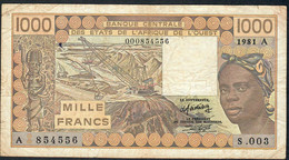 W.A.S. IVORY COAST   P107Aa 1000 FRANCS 1981 Signature 15  AVF NO P.h. - West-Afrikaanse Staten