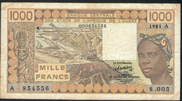 W.A.S. IVORY COAST   P107Aa 1000 FRANCS 1981 Signature 15  AVF NO P.h. - États D'Afrique De L'Ouest