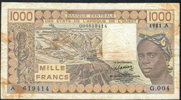 W.A.S. IVORY COAST   P107Aa 1000 FRANCS 1981 Signature 15  AVF 2 P.h. - Westafrikanischer Staaten