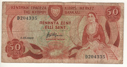 CYPRUS   50 Cents      P49      1.10.1983   ( Woman In Local Costum + Yermasoyia Dam At Back ) - Cyprus