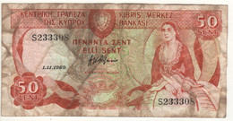 CYPRUS   50 Cents      P52      1.11.1989   ( Woman In Local Costum + Yermasoyia Dam At Back ) - Cipro