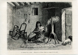1883 Antique Print Expedition Eduard Andre Ecuador Peru Indians Girl Spinning Yarn Spinning Wheel Wool - Stiche & Gravuren