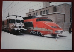 CPSM 25 , Gare De Besançon Sous La Neige , Le 10 Février 1991,  Avec TGV Rame 42 + Autorail - Gares - Avec Trains