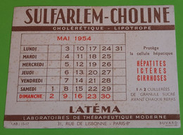 Buvard 701 CALENDRIER - Laboratoire Latéma - SULFARLEM - Etat D'usage : Voir Photos - 15x11.5 Cm Environ - MAI 1954 - Produits Pharmaceutiques