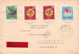 DDR - EXPRESS 10.10.1958 LEIPZIG Mi #657-659 / QG227 - Covers & Documents