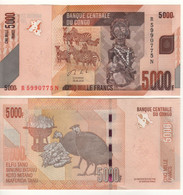 CONGO DEMOCRATIC Republic  New 5'000 Francs P102c   New Date 2020  ( Zebras+  Peacocks ) - Demokratische Republik Kongo & Zaire