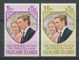 FALKLAND 1972 N° 219/220 ** Neufs MNH Superbes C 1.50 € Mariage De La Princesse Anne Et Capitaine Mark Phillips - Falklandeilanden