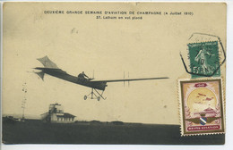 CPA 51 DEUXIEME GRANDE SEMAINE AVIATION CHAMPAGNE 4 Juil. 1910 LATHAM Vol Plané Vignette Commémorative Cachet Hexagonal - Flieger