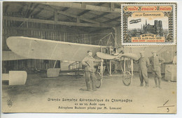 CPA 51 GRANDE SEMAINE AVIATION CHAMPAGNE Aéroplane Blériot Piloté Par Leblanc 3 Hommes Avion Vignette Commémorative 1909 - ....-1914: Précurseurs